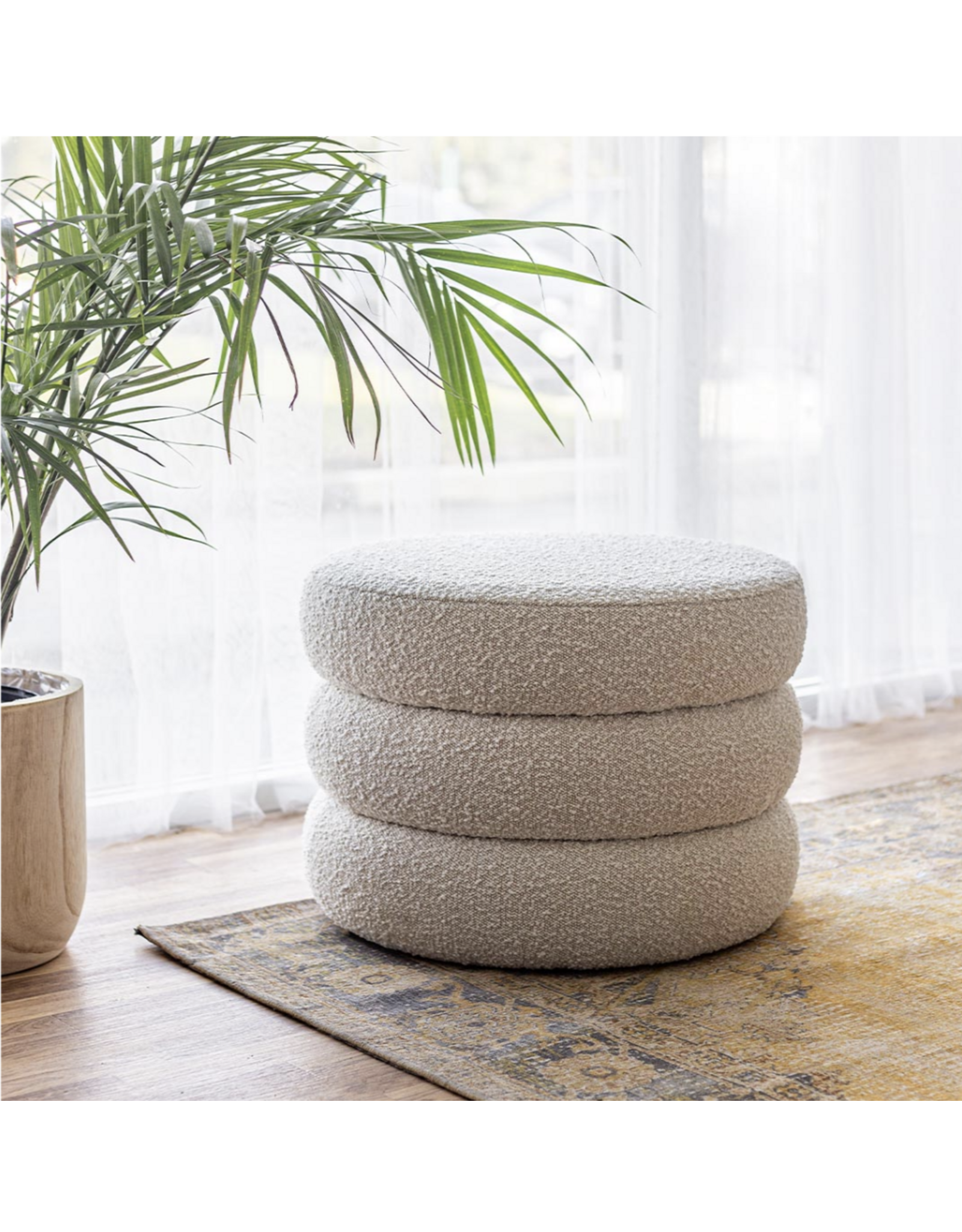 Fiel Small Ottoman, Off White Boucle