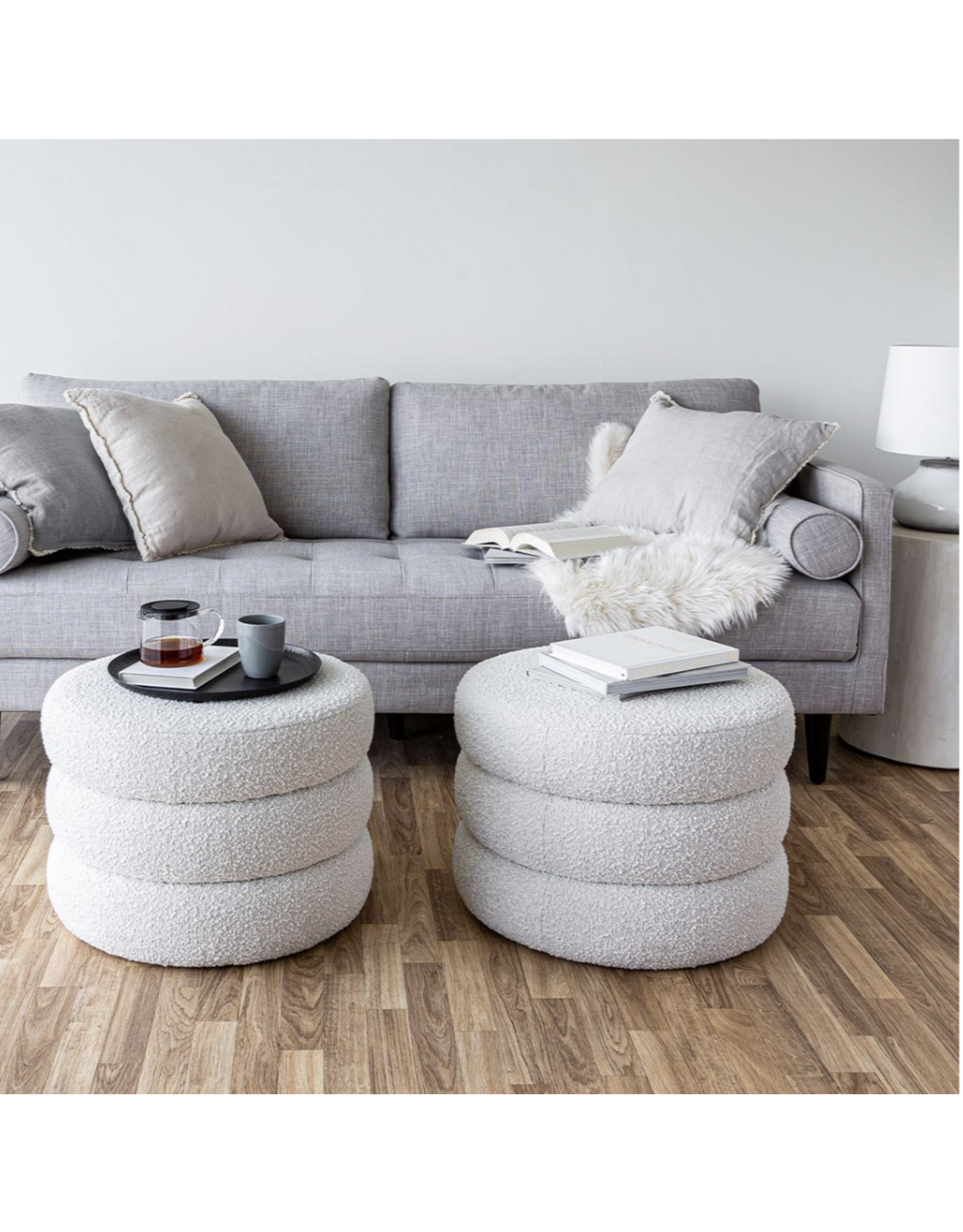 Fiel Small Ottoman, Off White Boucle