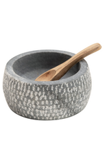 Granite Bowl with Carved Wood Spoon, Set of 2