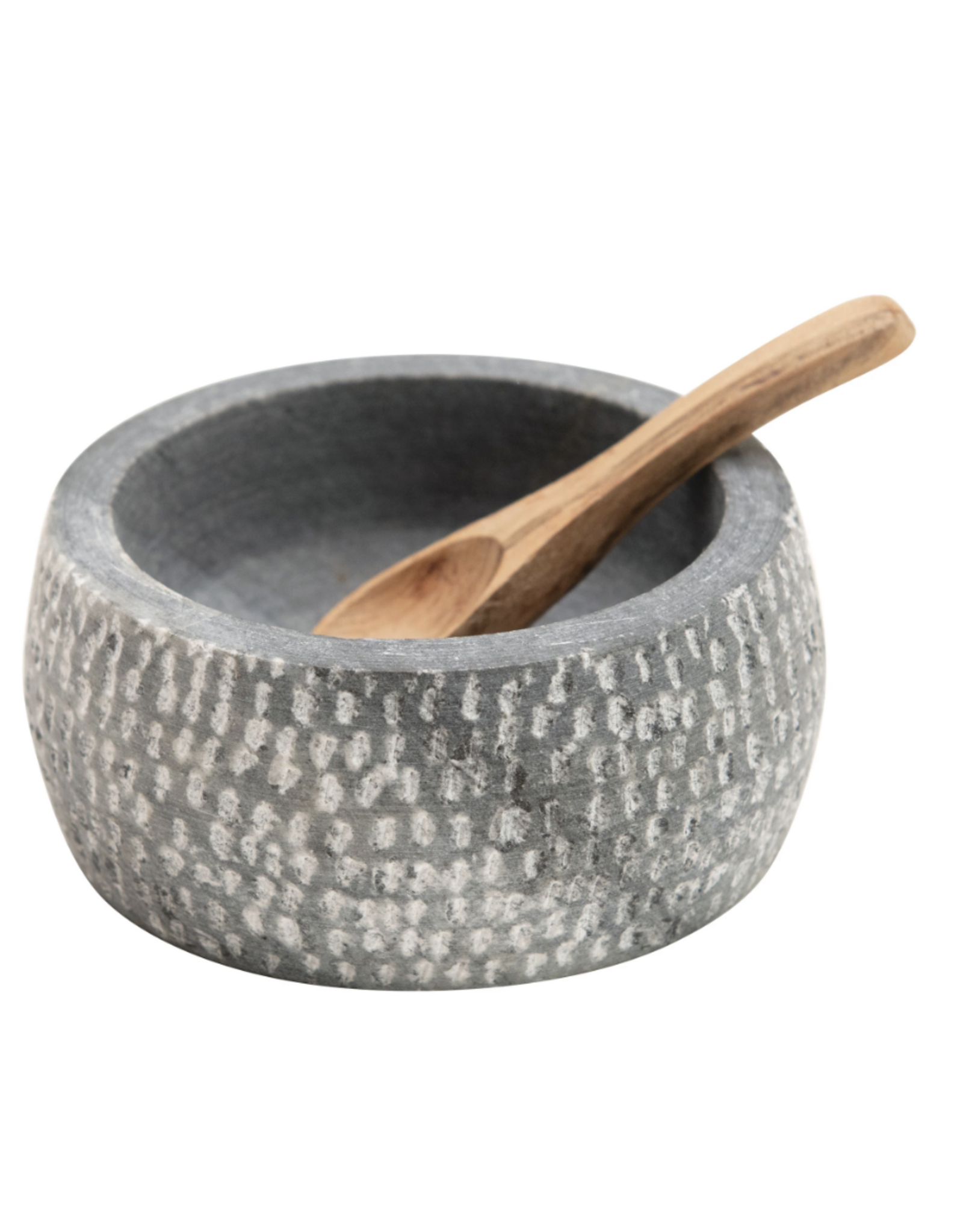 Granite Bowl with Carved Wood Spoon, Set of 2