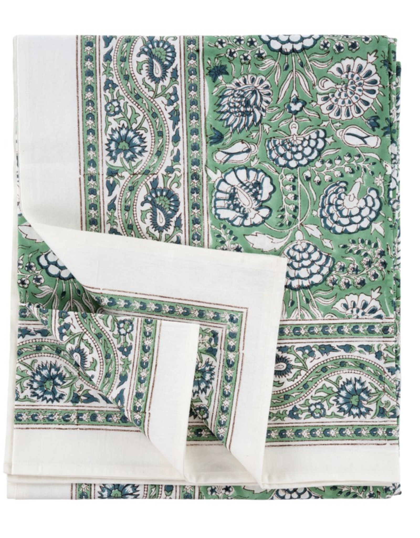 Posie Block Print Tablecloth, Green 104x60
