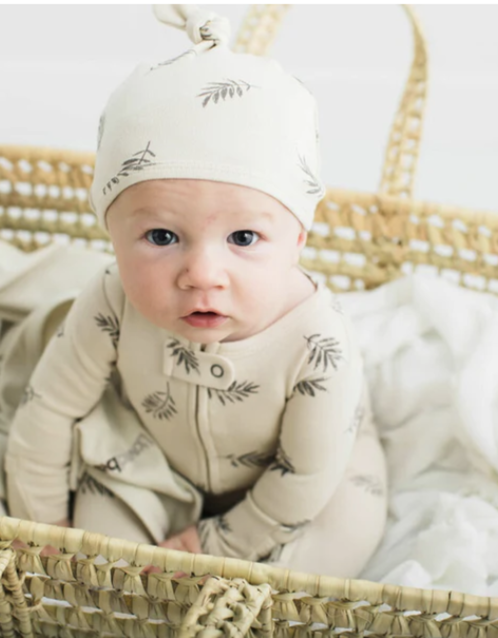 Printed Top Knot Hat in Stone Fern 0-3 Months
