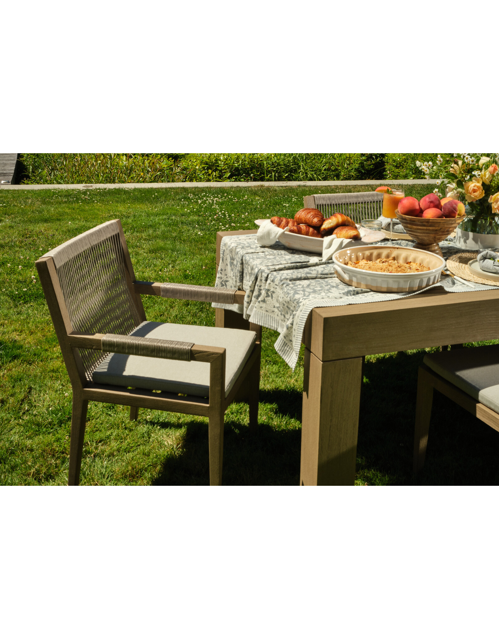 Sherwood Outdoor Dining Arm Chair in Washed Brown