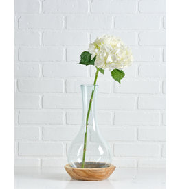 Recycled Glass Vase w/ Teakwood Base