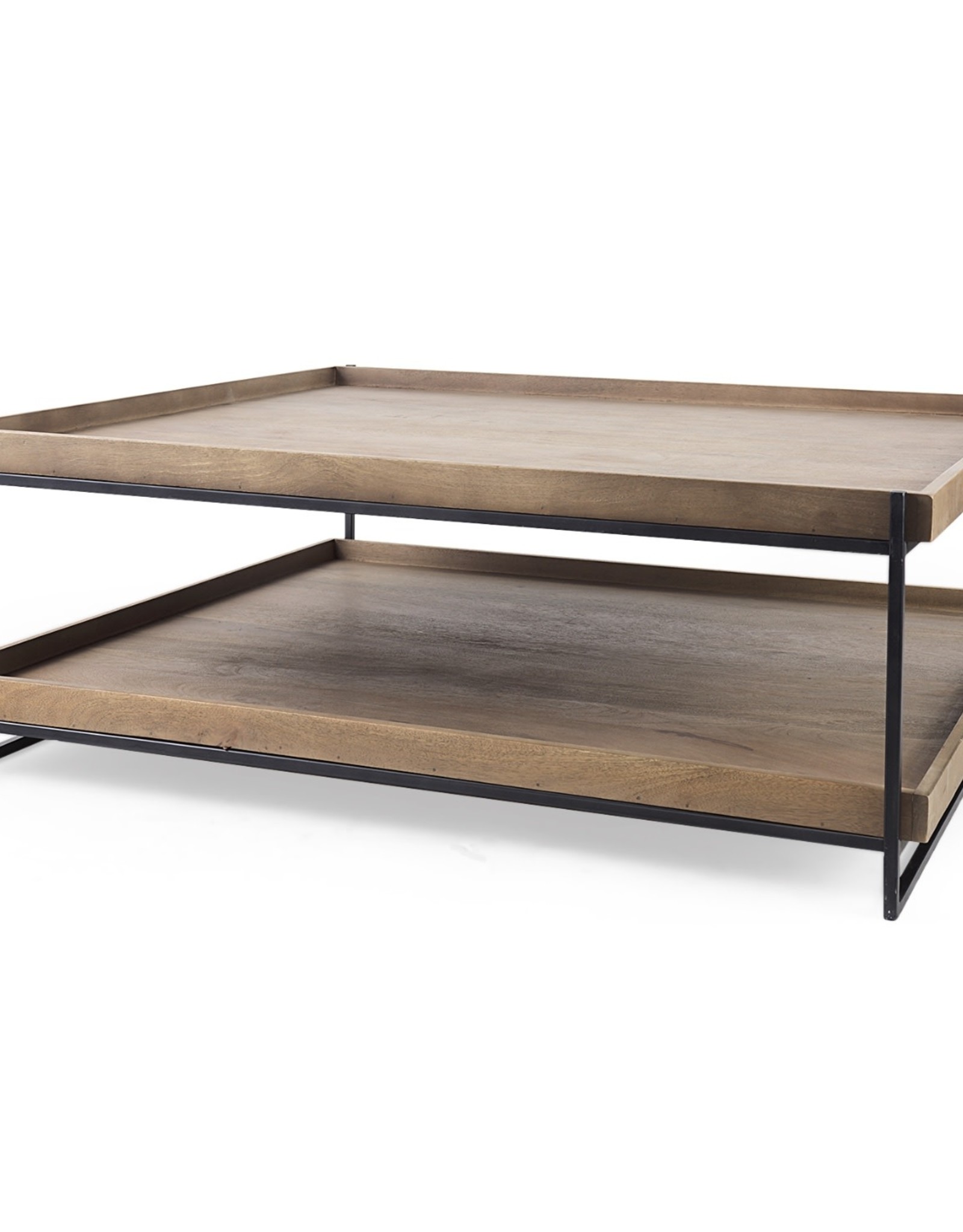 Trey Brown Wood and Black Iron Coffee Table