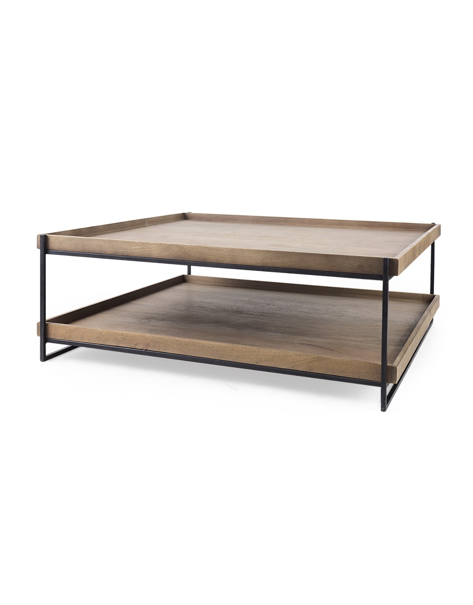 Trey Brown Wood and Black Iron Coffee Table