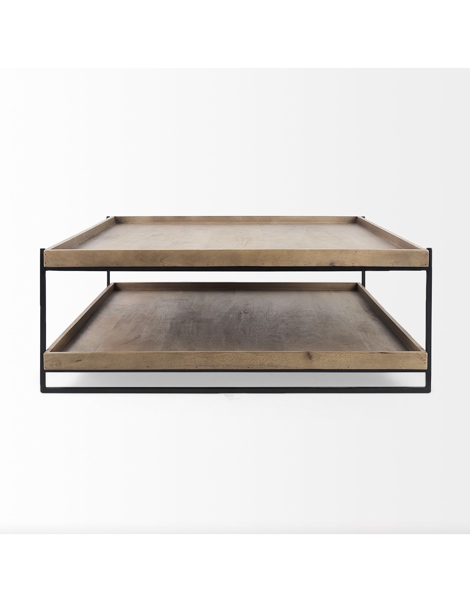 Trey Brown Wood and Black Iron Coffee Table