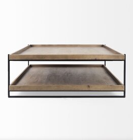 Trey Brown Wood and Black Iron Coffee Table