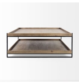 Trey Brown Wood and Black Iron Coffee Table