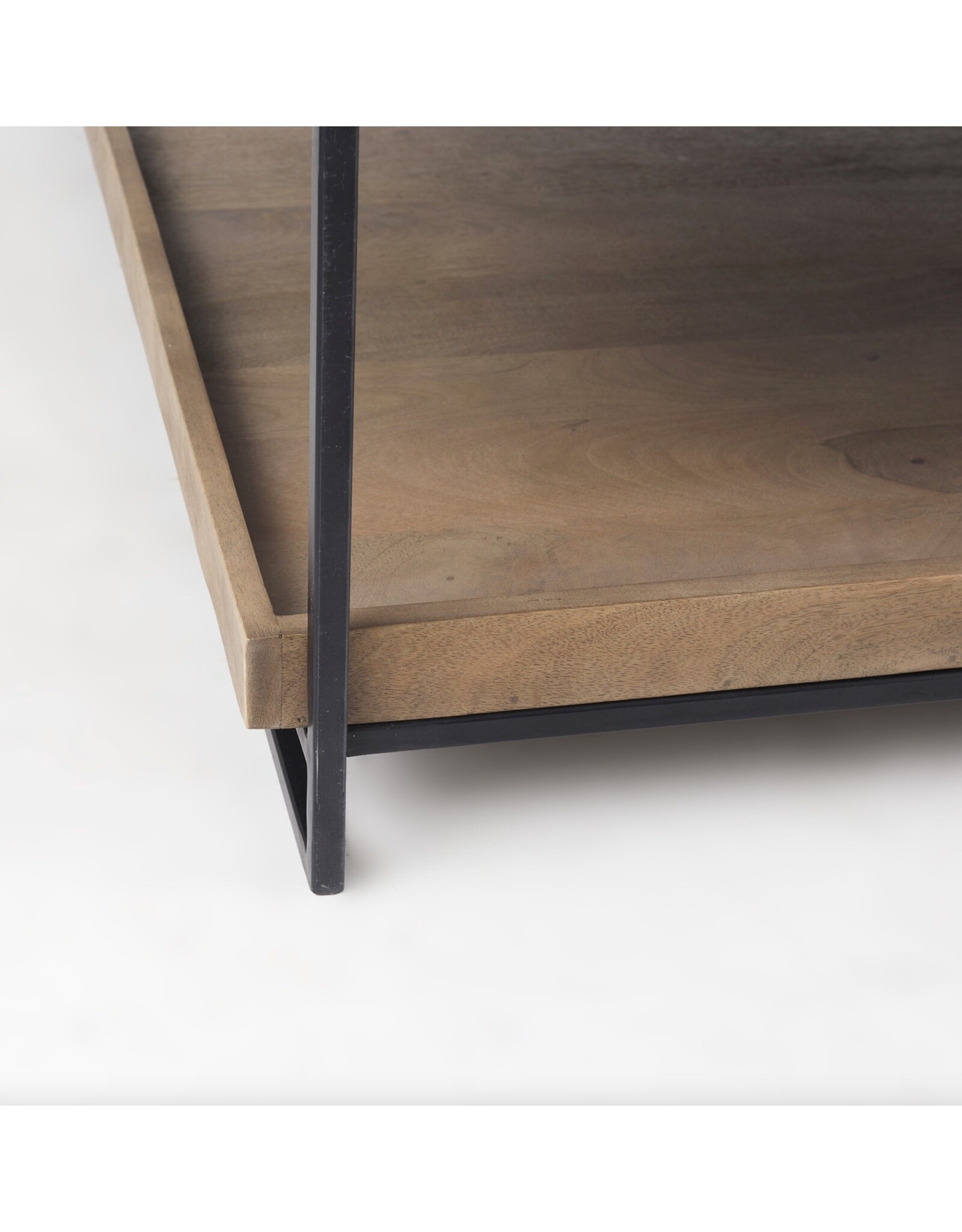 Trey Brown Wood and Black Iron Coffee Table