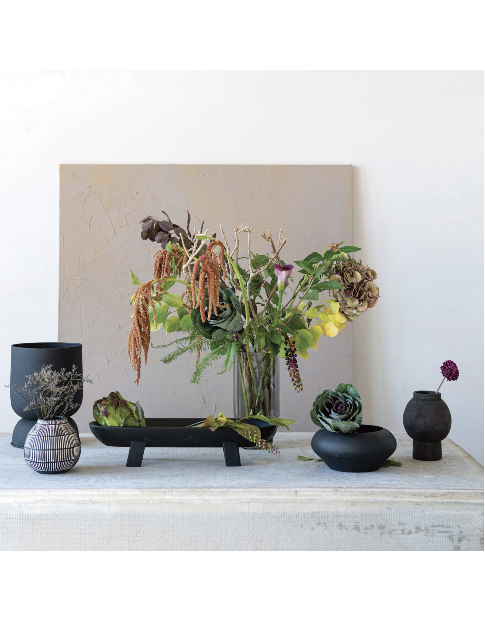 Black Mango Wood Footed Tray