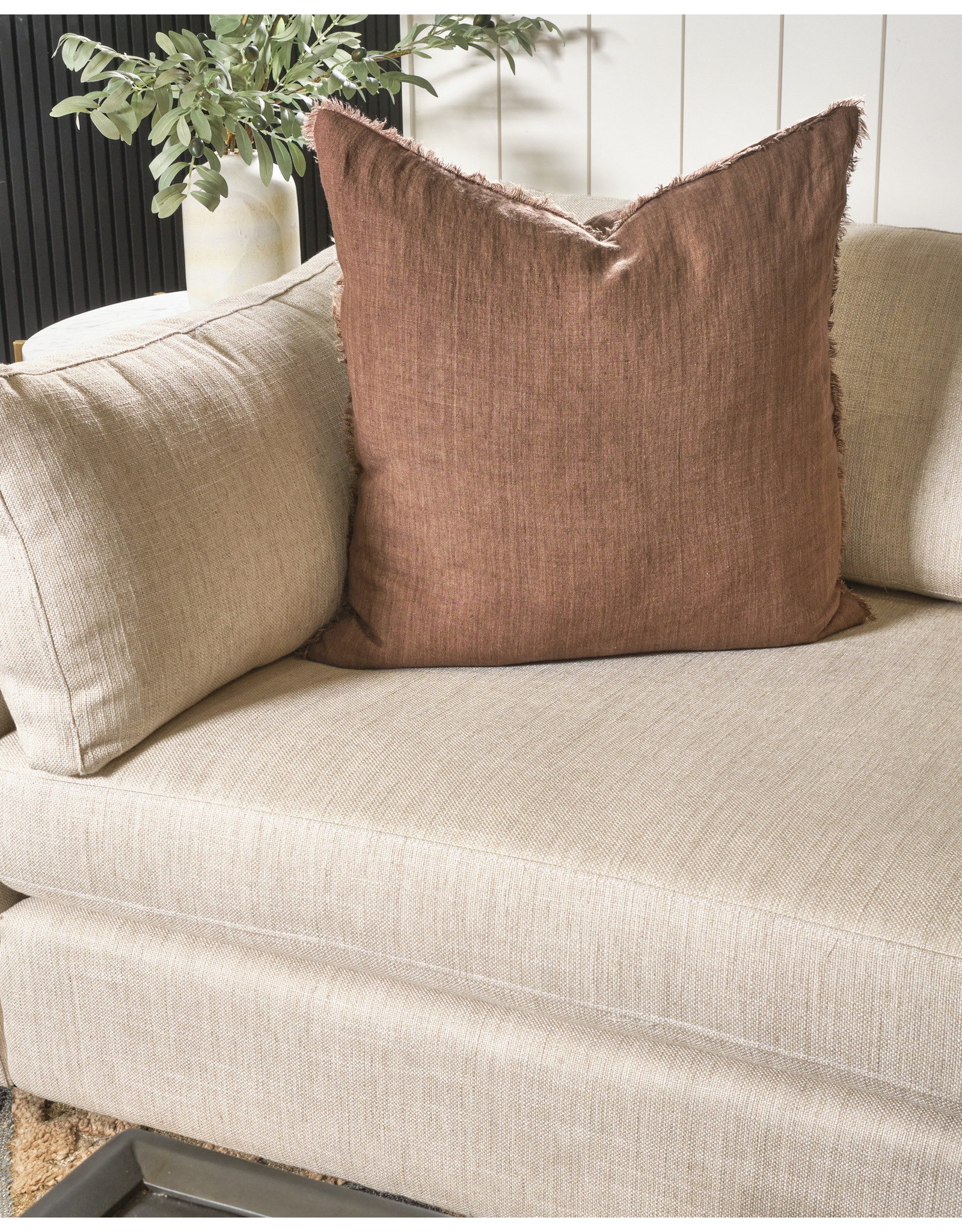 Lina Linen Pillow, Mocha 24x24