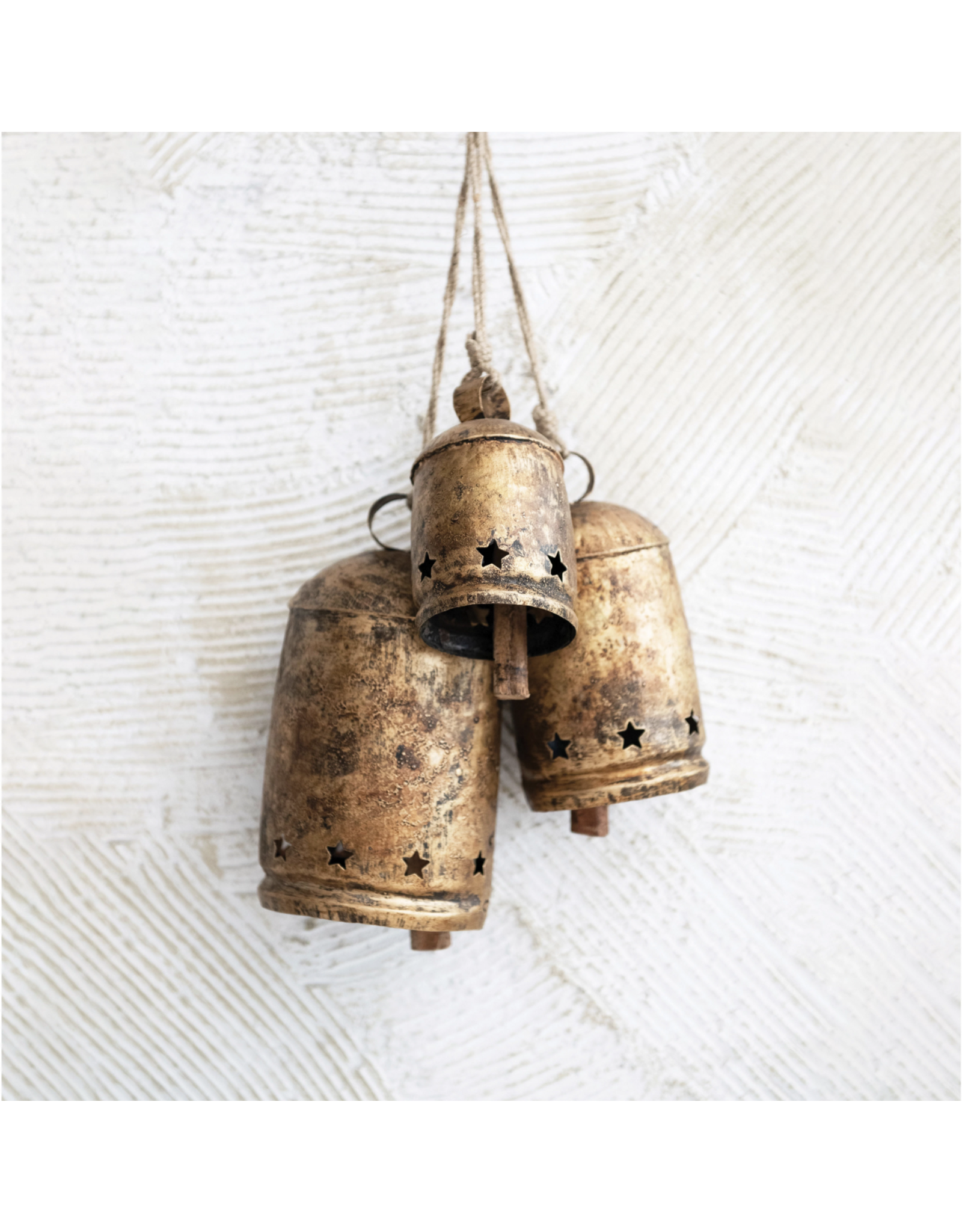 Metal Bell on Jute Rope with Star Cut-Outs