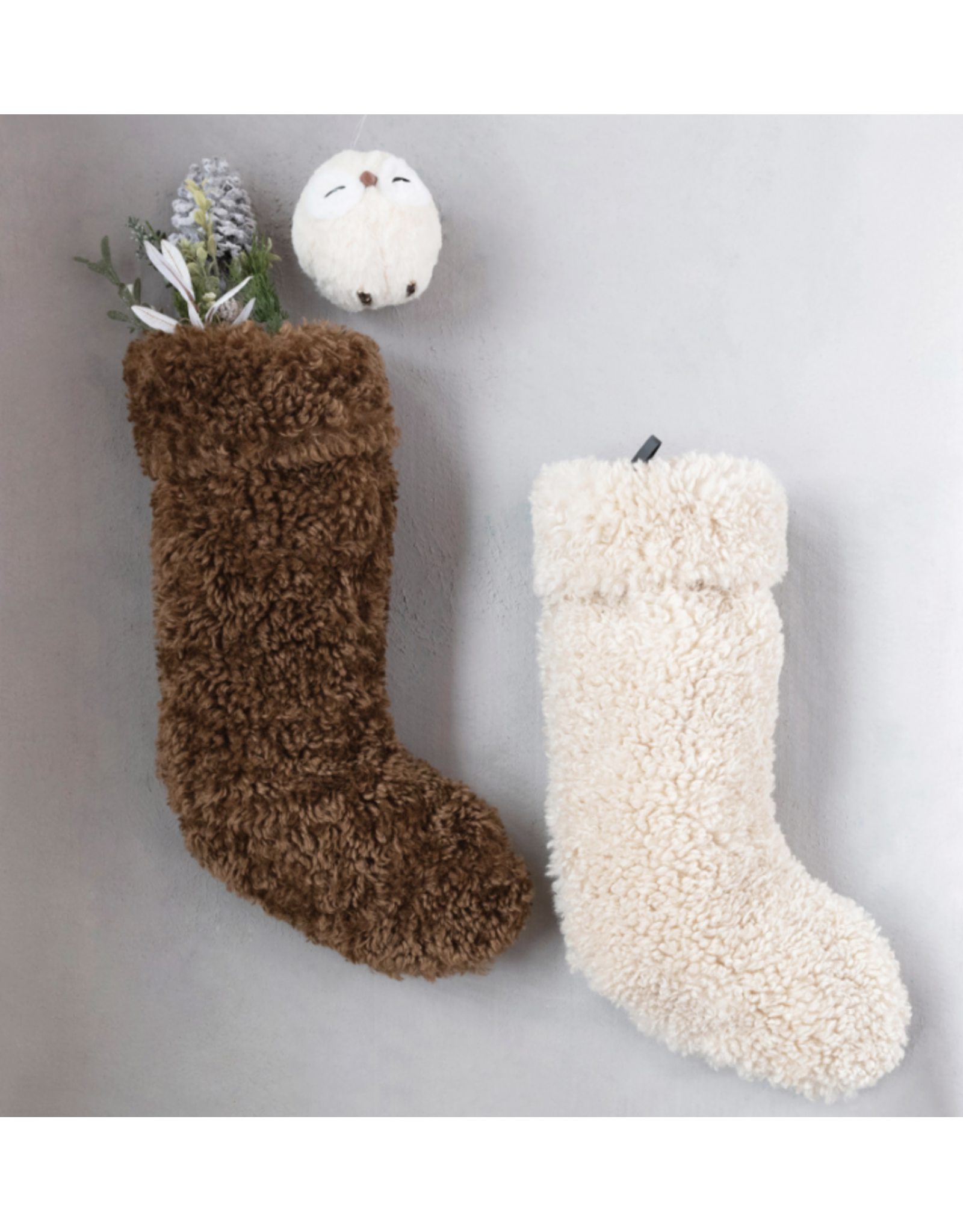 Sherpa Fabric Stocking, Tan Color