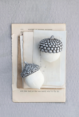 Flocked Resin Acorn, White and Pewter Finish, 2 Styles