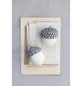 Flocked Resin Acorn, White and Pewter Finish, 2 Styles