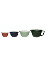 Stoneware Batter Bowl Measuring Cups, Multi Color, S/4