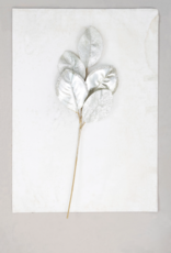23"H Faux Magnolia Leaf Plume with Glitter, Silver Finish