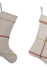 20"H Cotton Flannel Stocking, Cream, Sienna and Celery Color, 2 Styles