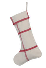 20"H Cotton Flannel Stocking with Grid Pattern, Cream Color and Red