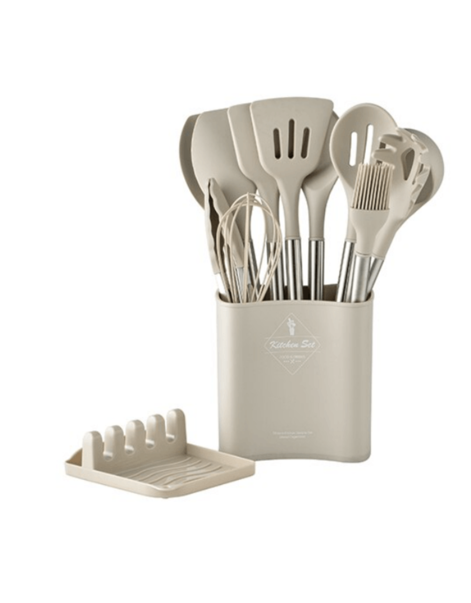 13pcs Stainless Steel Silicone Utensils Set, Khaki