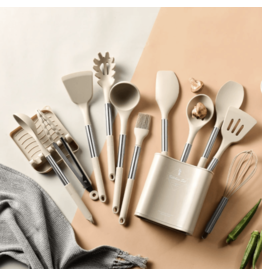 13pcs Stainless Steel Silicone Utensils Set, Khaki