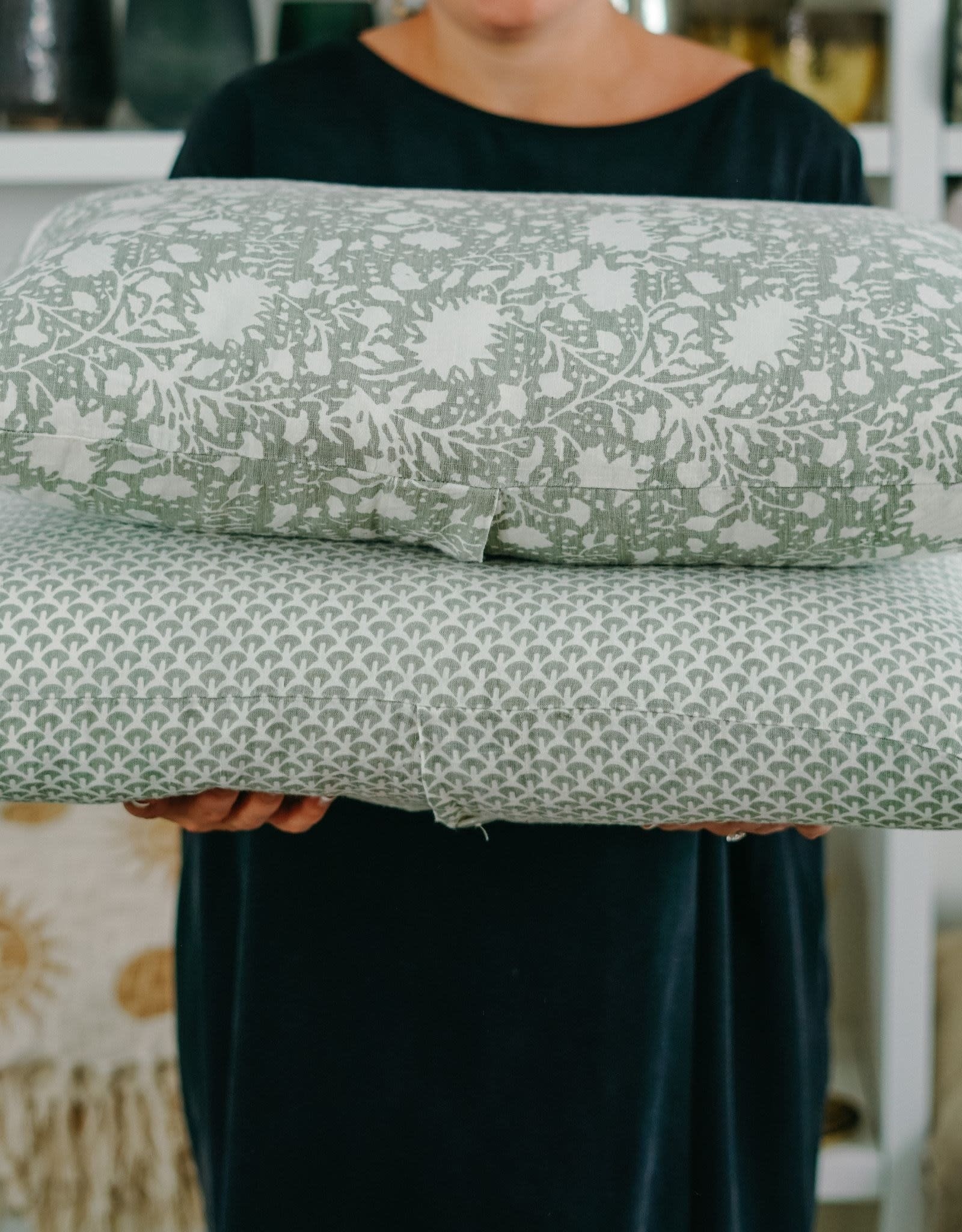 Ella Linen Pillow, Sage 16x24