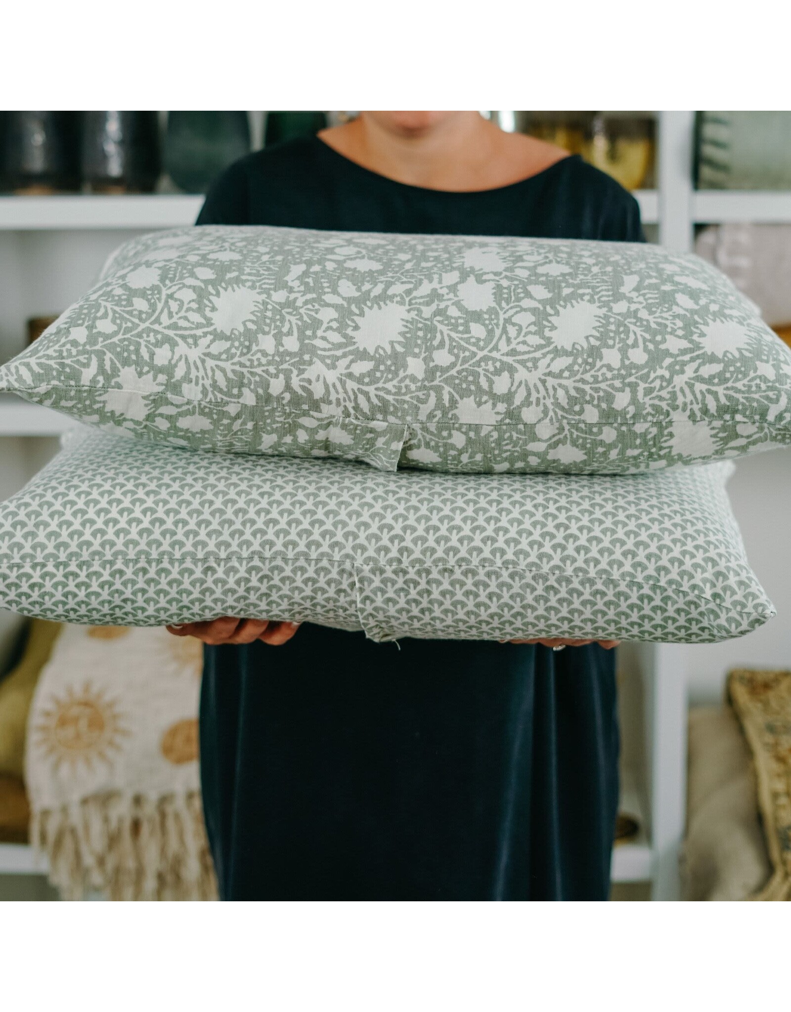 Ella Linen Pillow, Sage 16x24