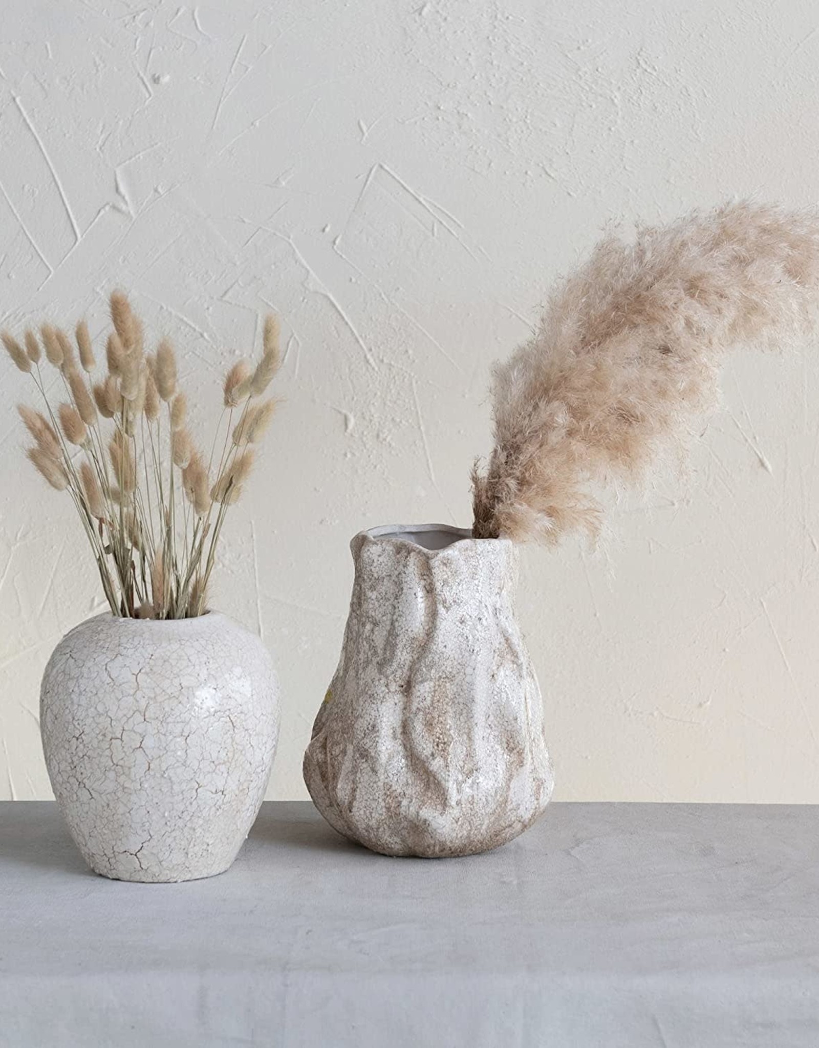 Stoneware Vase, Crackle Glaze, Distressed Cream