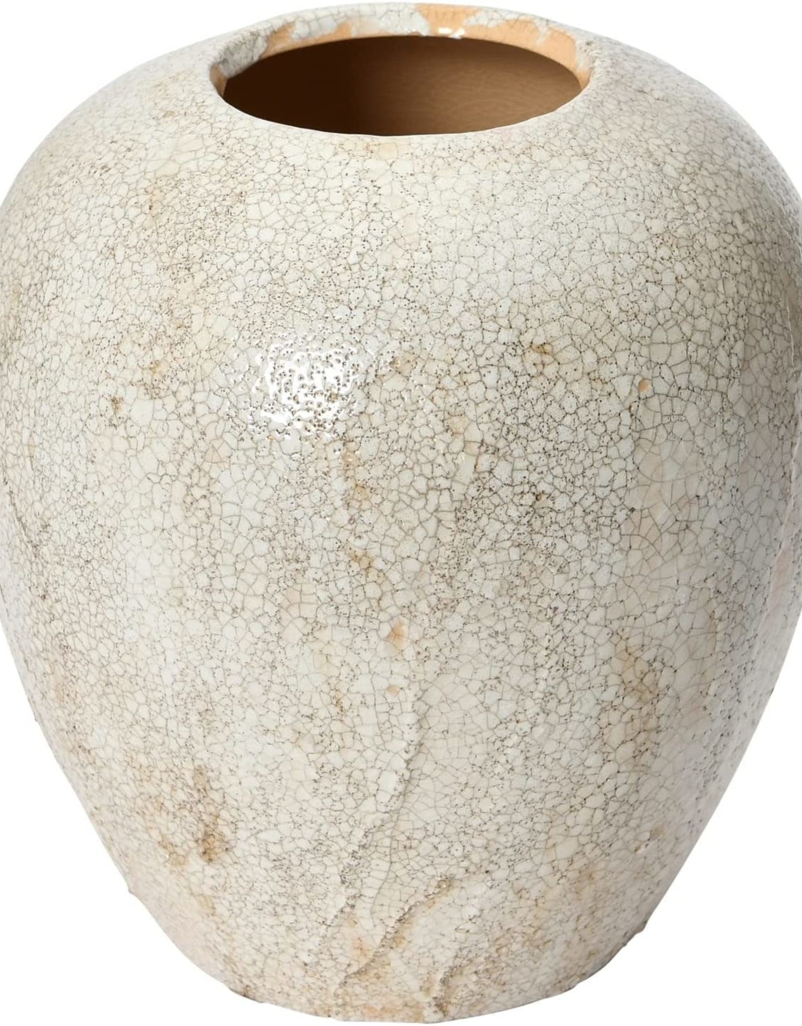 Stoneware Vase, Crackle Glaze, Distressed Cream