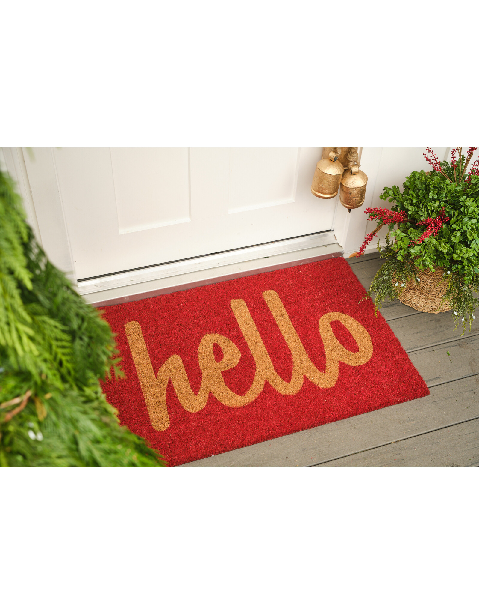Script Hello Doormat, Red 24" x 36"