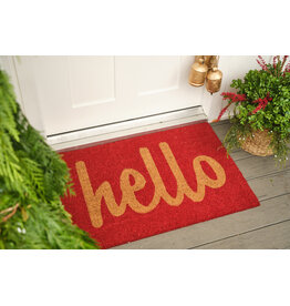 Script Hello Doormat, Red 24" x 36"