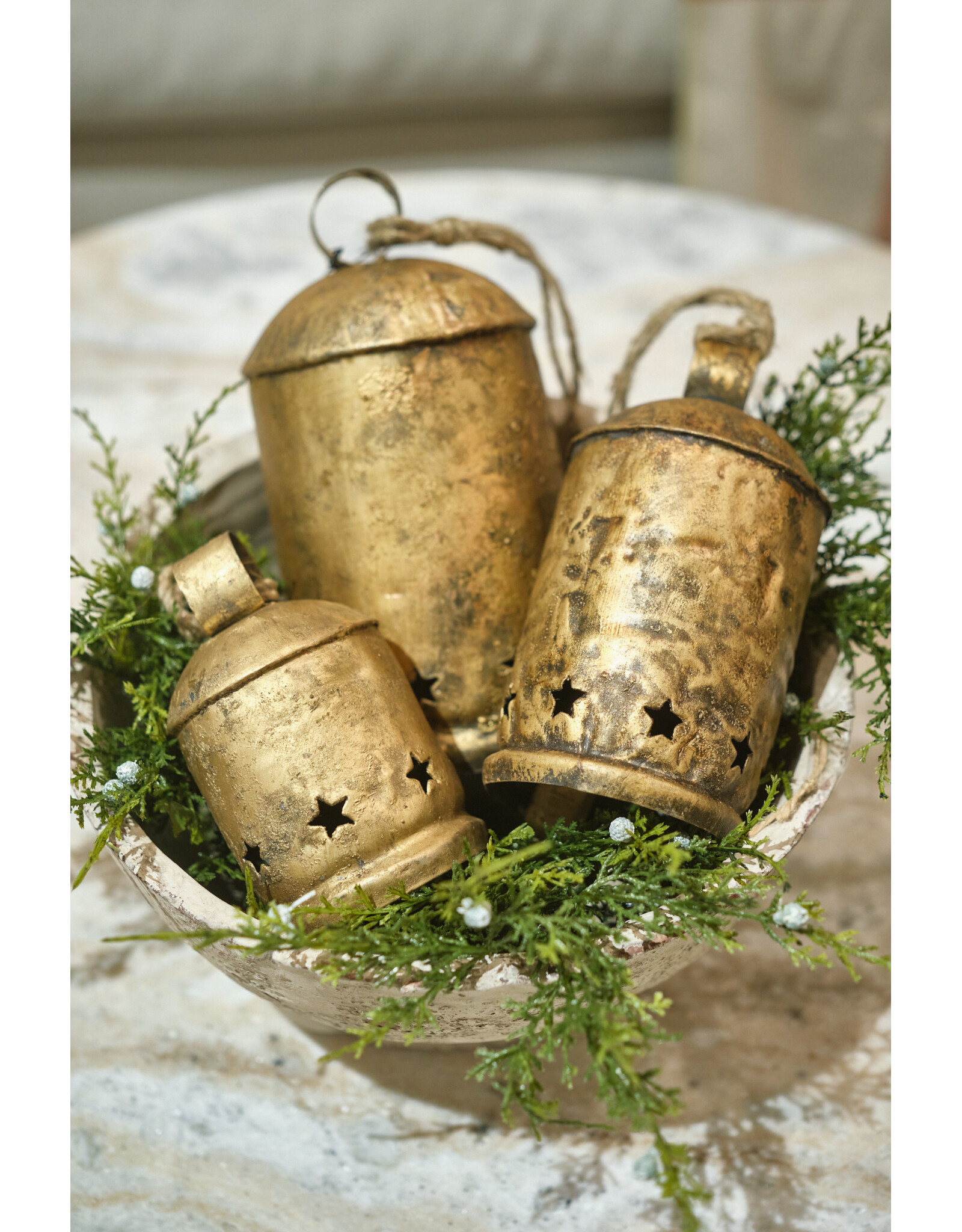 Metal Bell on Jute Rope with Star Cut-Outs