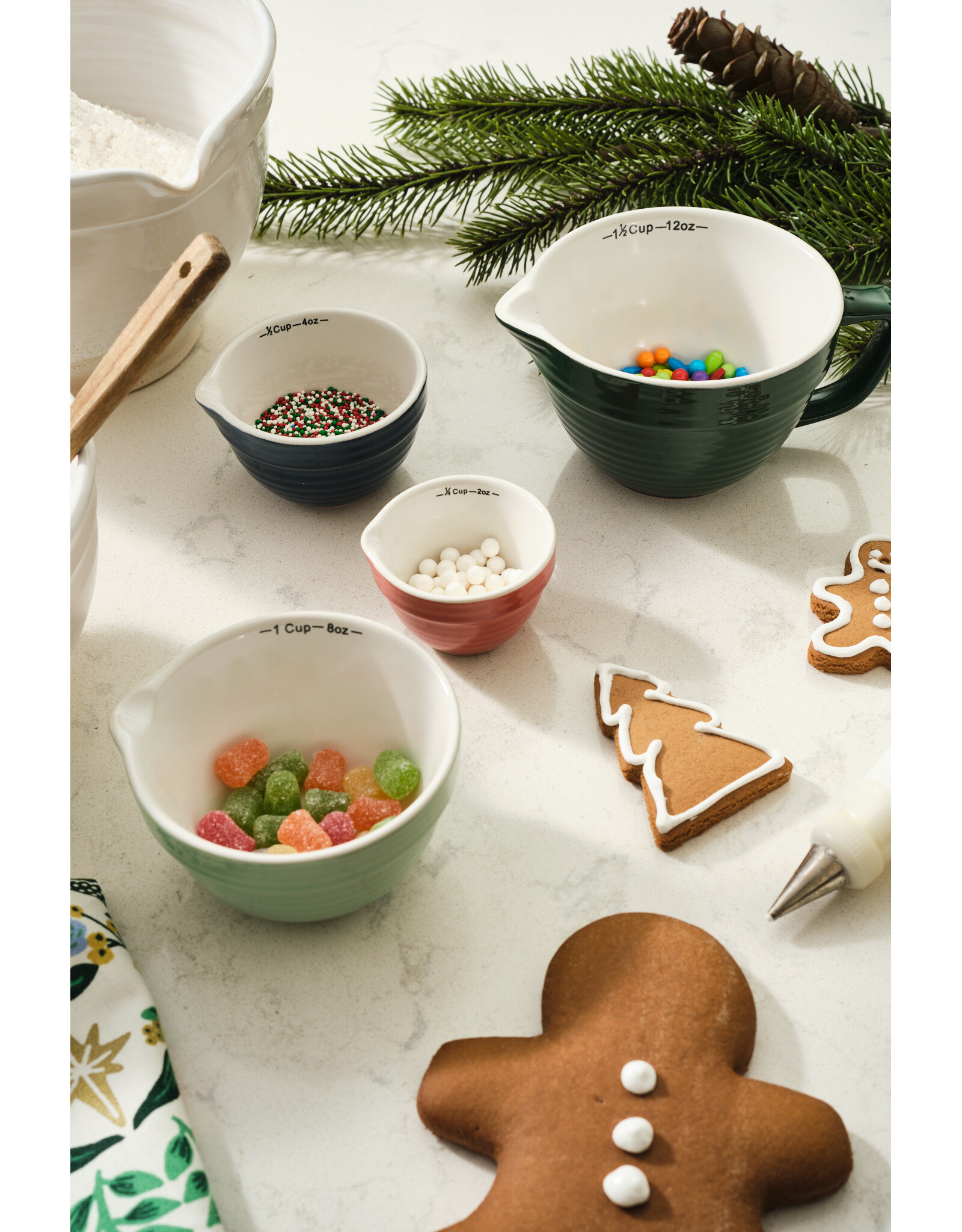 Stoneware Batter Bowl Measuring Cups, Multi Color, S/4