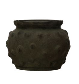 Black Terracotta Vase with Raised Dots