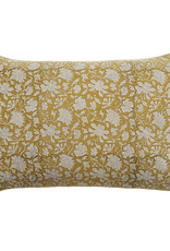 Clara Linen Block Print Pillow, Ochre 16x24