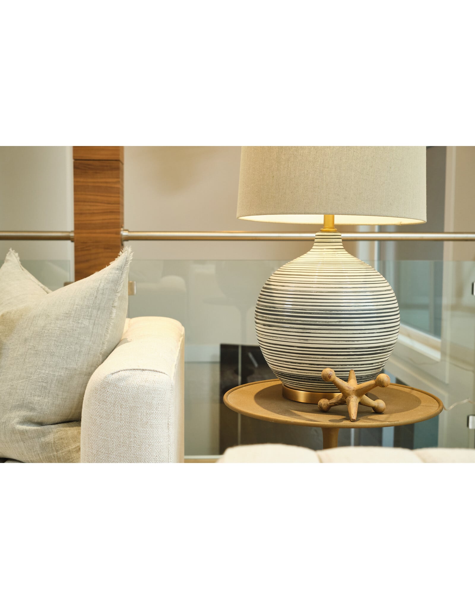 Ceramic Textured Table Lamp w/ Natural Linen Shade