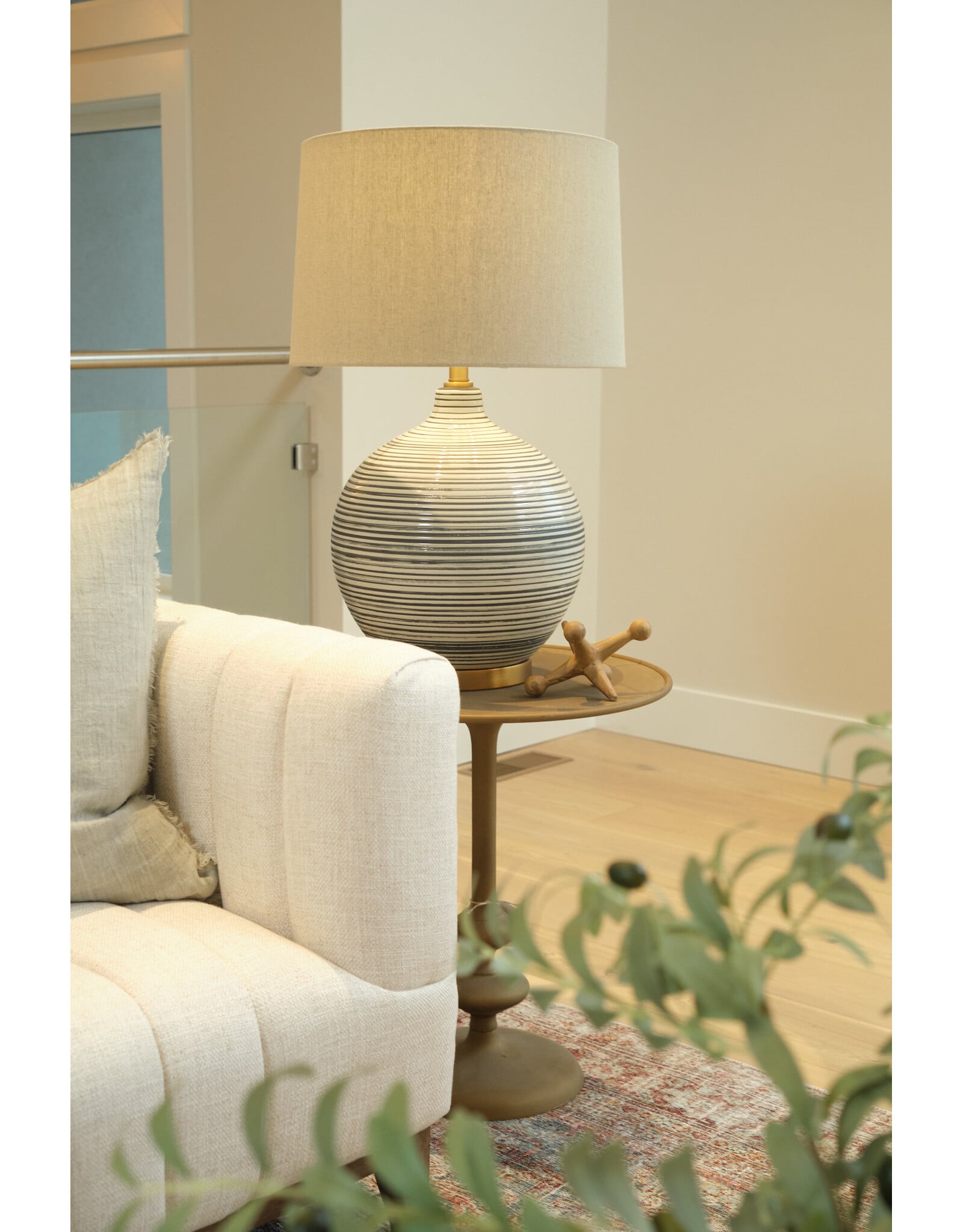 Ceramic Textured Table Lamp w/ Natural Linen Shade