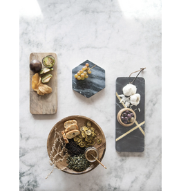 Marble Cutting Board with Brass Inlay, Leather Tie
