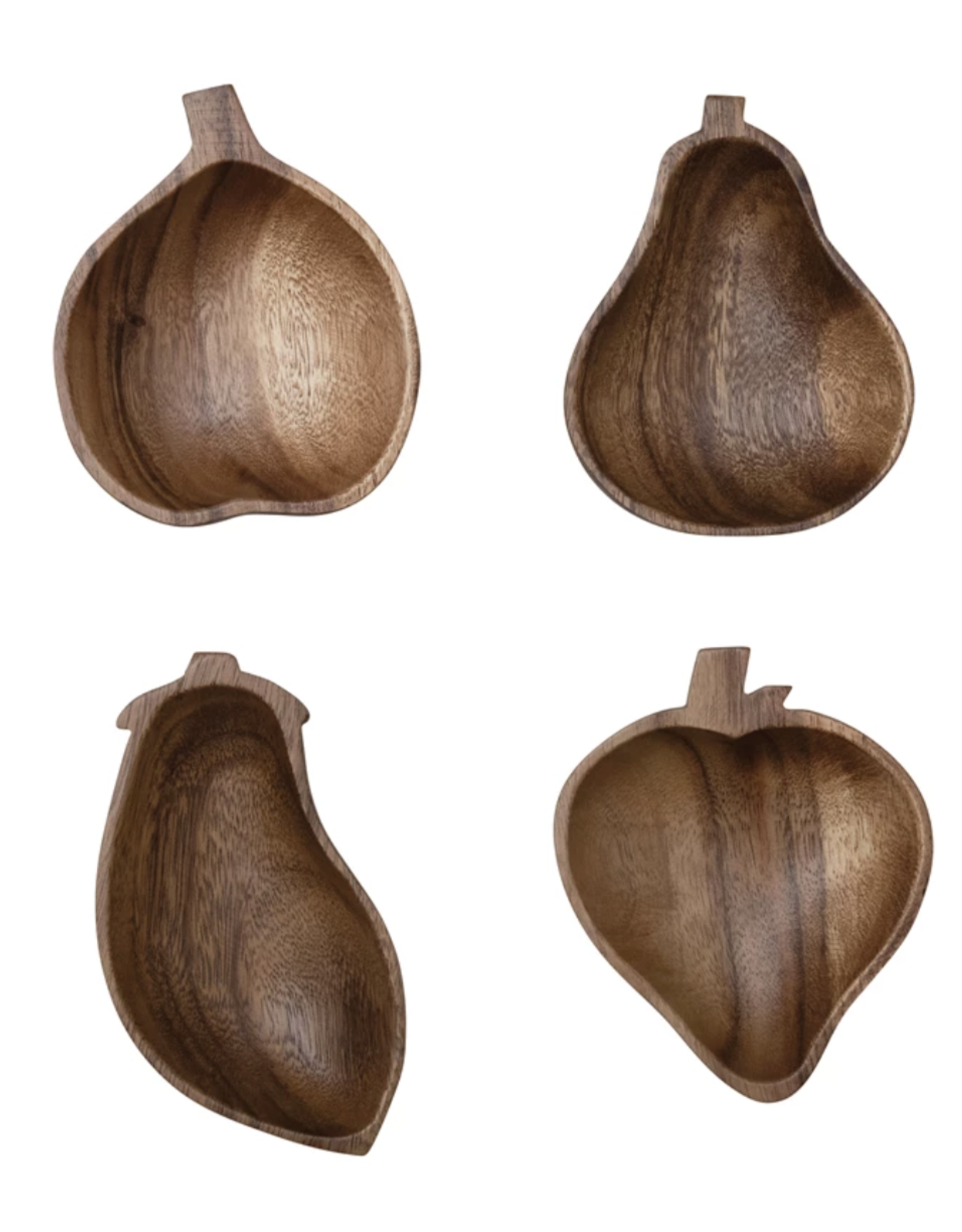 Hand-Carved Acacia Wood Fruit/Vegetable Shaped Bowl, 4 Styles