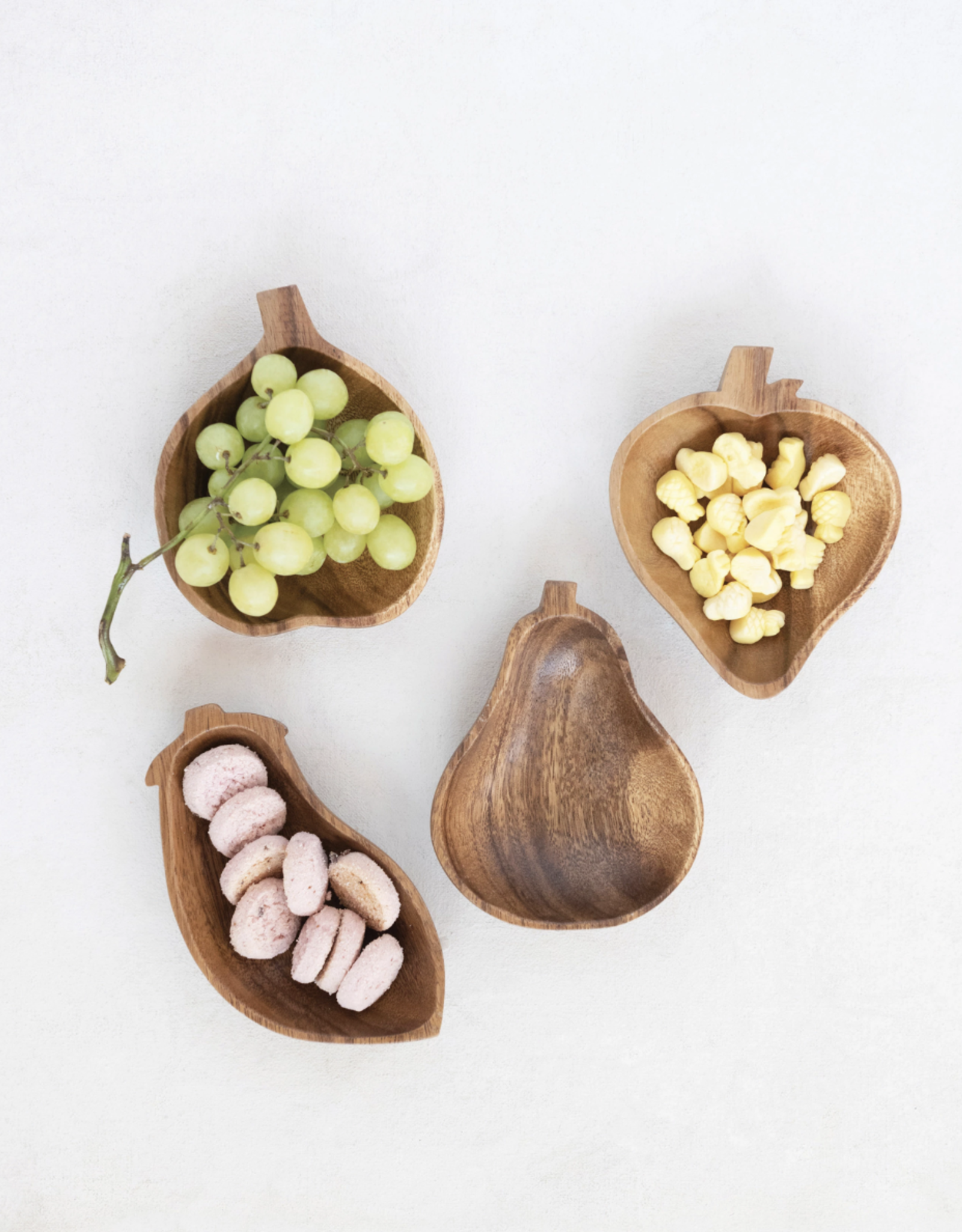 Hand-Carved Acacia Wood Fruit/Vegetable Shaped Bowl, 4 Styles