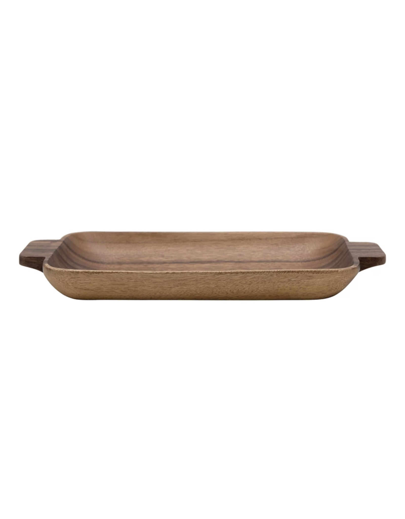 Hand-Carved Acacia Wood Tray with Handles