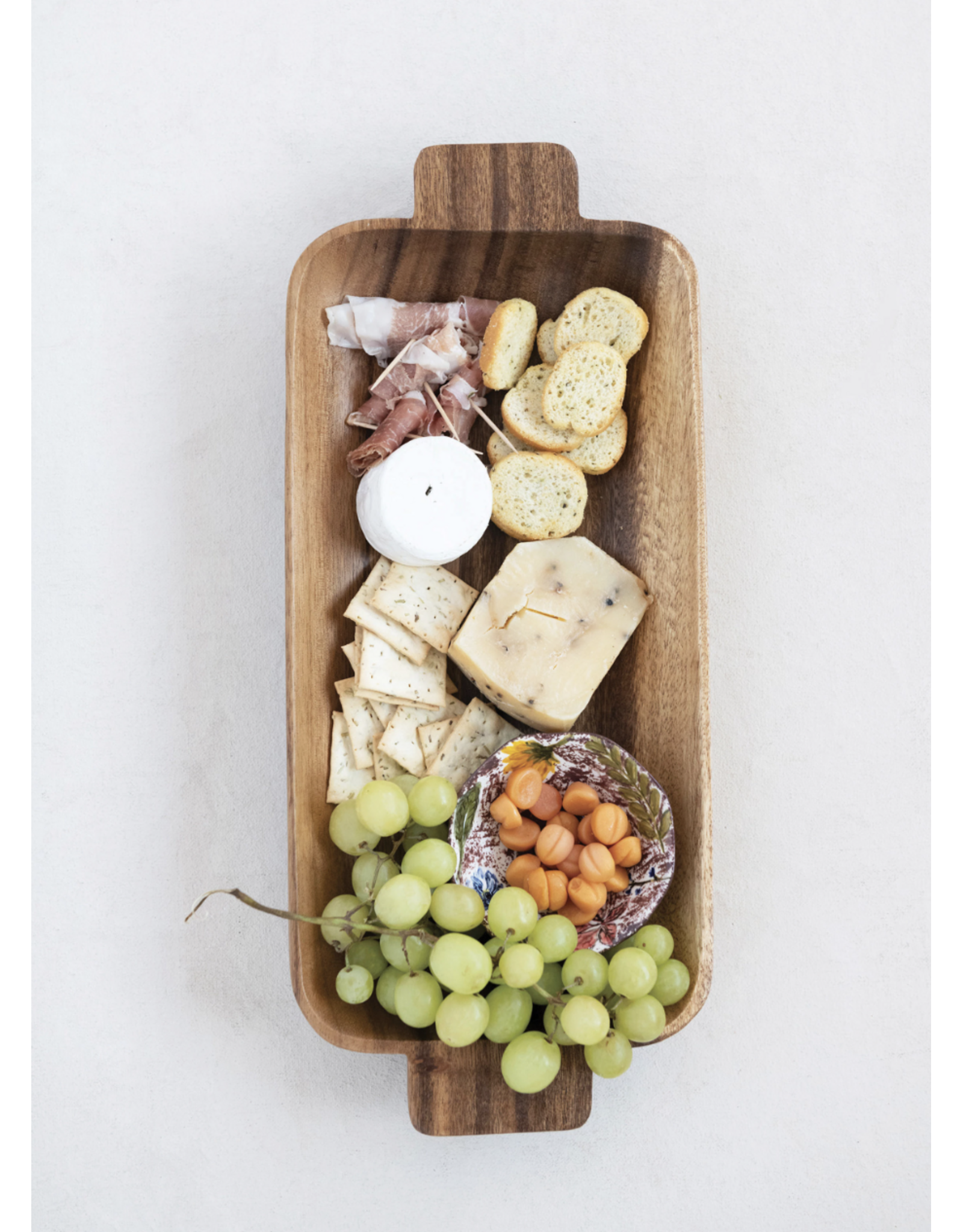 Hand-Carved Acacia Wood Tray with Handles