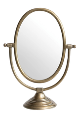 Aluminum Framed Mirror on Stand, Antique Brass Finish
