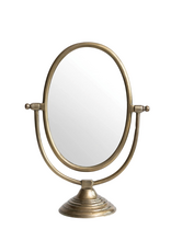Aluminum Framed Mirror on Stand, Antique Brass Finish