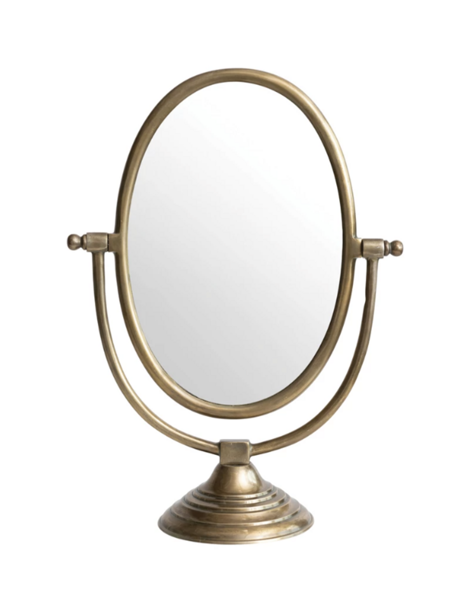 Aluminum Framed Mirror on Stand, Antique Brass Finish
