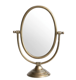 Aluminum Framed Mirror on Stand, Antique Brass Finish