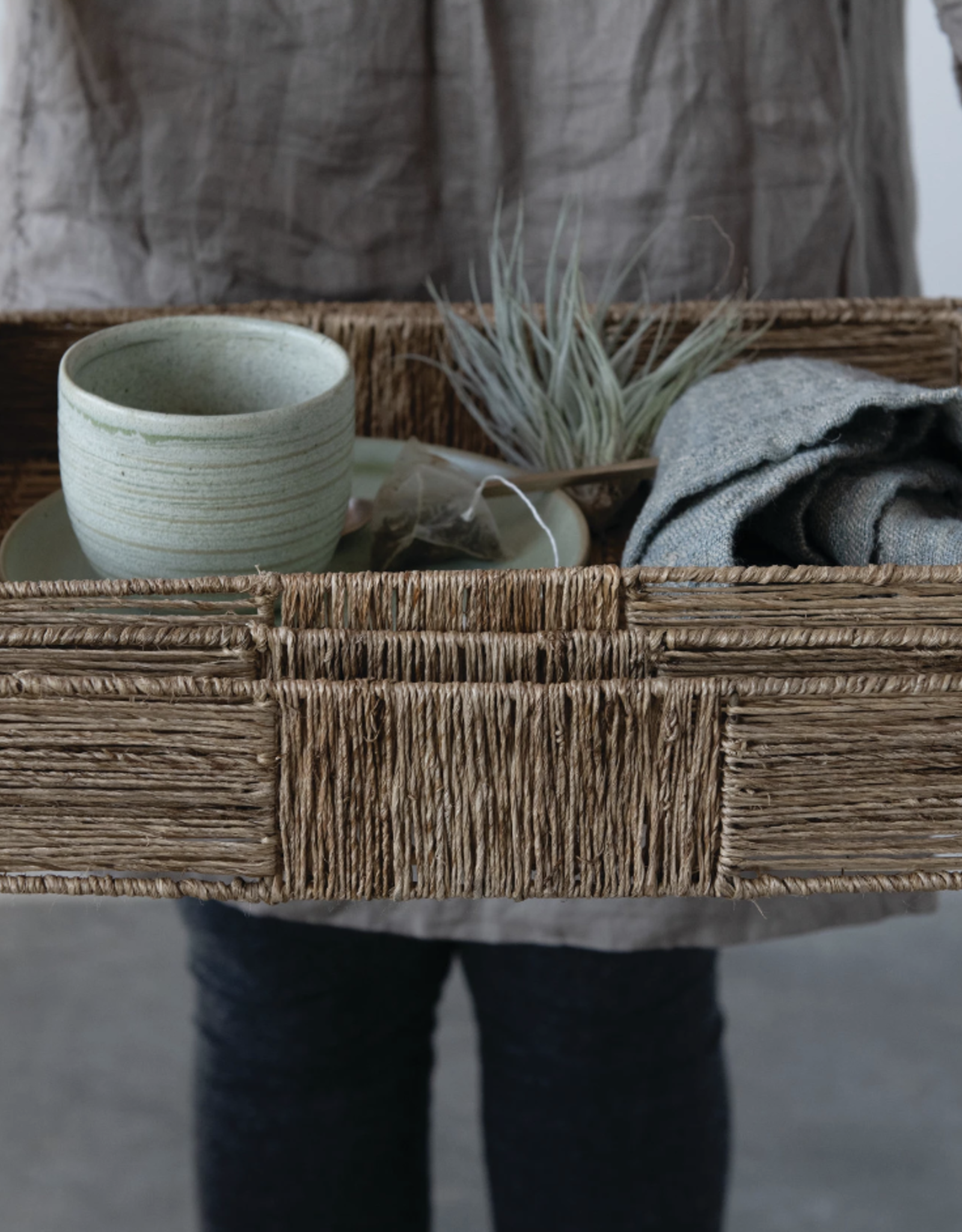 Hand-Woven Trays with Handles