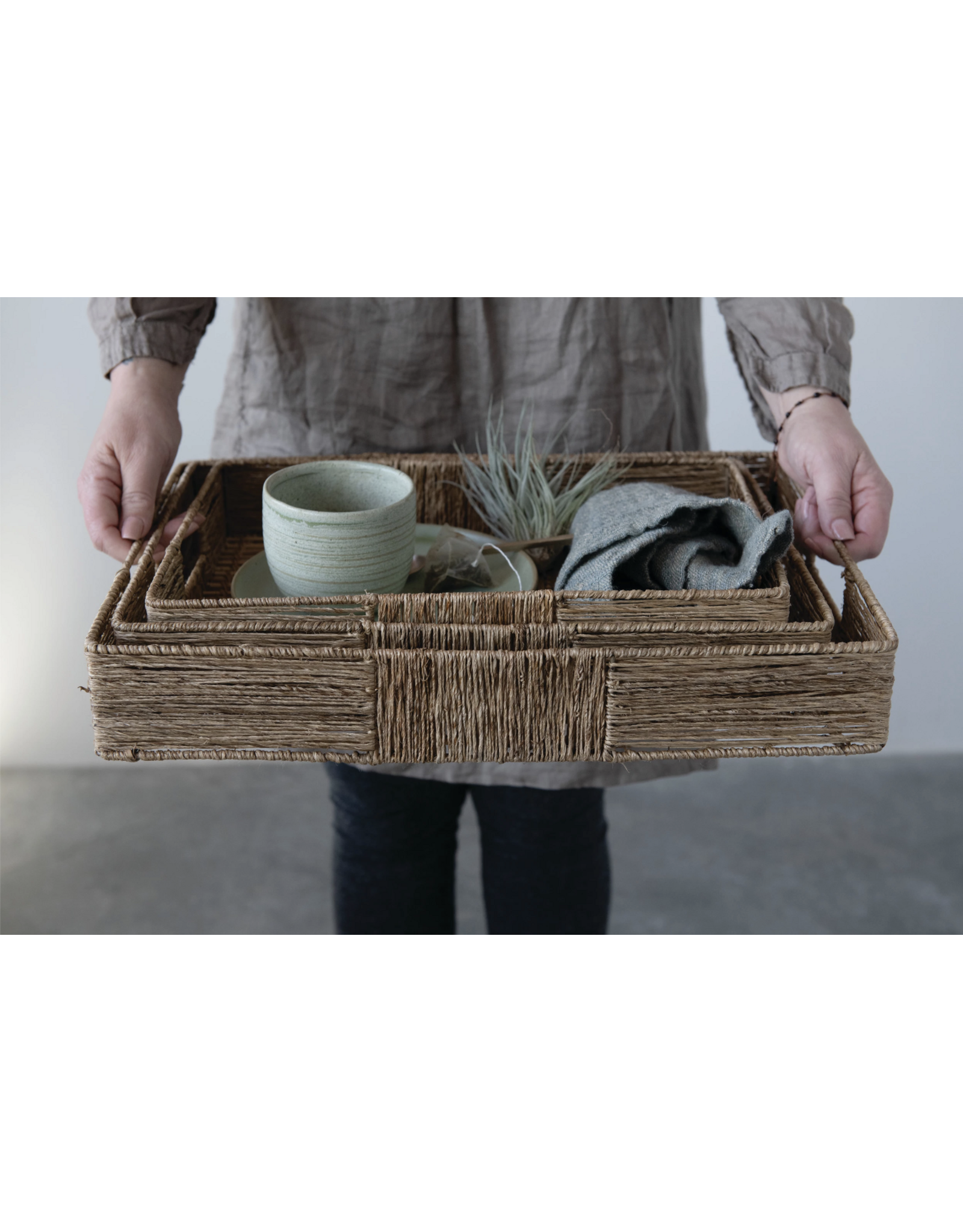 Hand-Woven Trays with Handles
