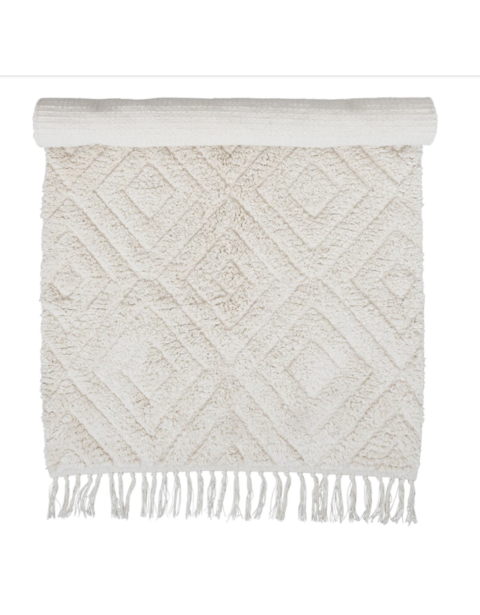 Cotton Tufted Rug with Diamond Pattern and Fringe